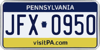 PA license plate JFX0950
