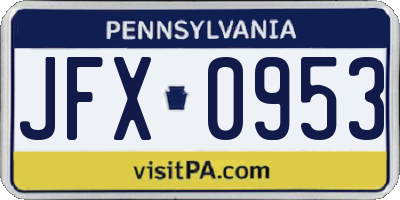 PA license plate JFX0953