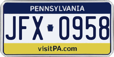PA license plate JFX0958