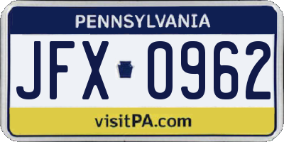 PA license plate JFX0962