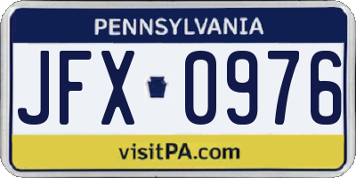 PA license plate JFX0976