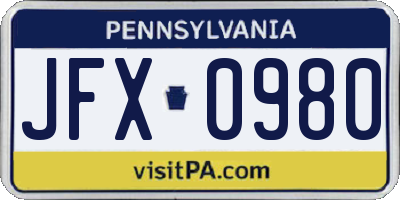 PA license plate JFX0980