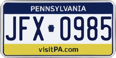 PA license plate JFX0985