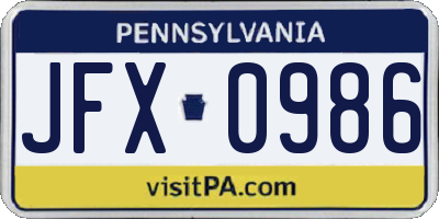 PA license plate JFX0986