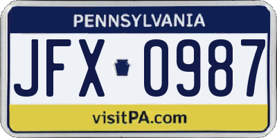 PA license plate JFX0987