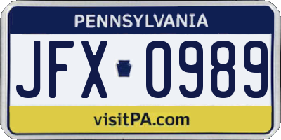 PA license plate JFX0989