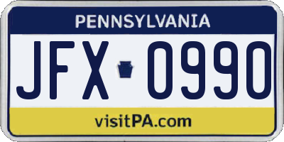 PA license plate JFX0990