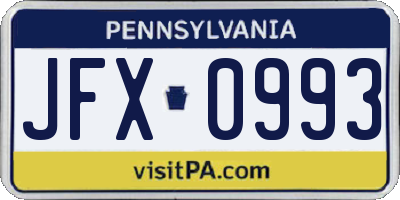PA license plate JFX0993