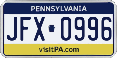 PA license plate JFX0996