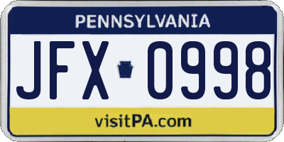 PA license plate JFX0998