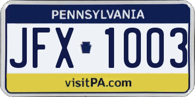PA license plate JFX1003