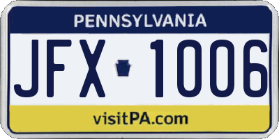 PA license plate JFX1006