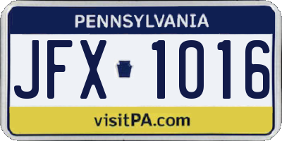 PA license plate JFX1016