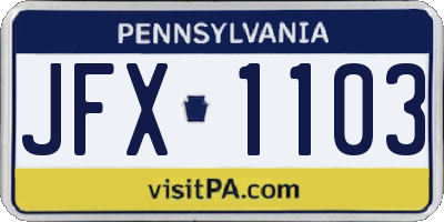 PA license plate JFX1103