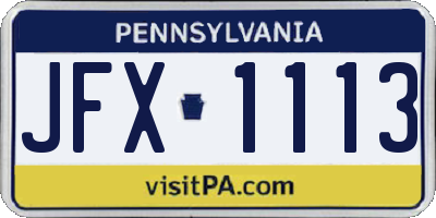 PA license plate JFX1113