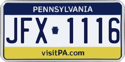 PA license plate JFX1116