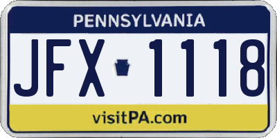 PA license plate JFX1118