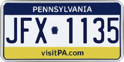 PA license plate JFX1135