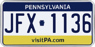 PA license plate JFX1136