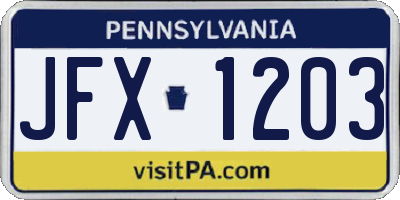 PA license plate JFX1203