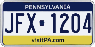 PA license plate JFX1204