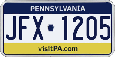 PA license plate JFX1205