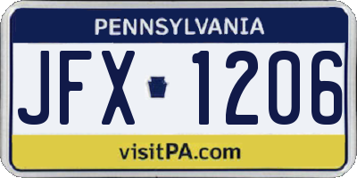 PA license plate JFX1206