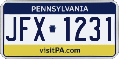 PA license plate JFX1231
