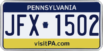 PA license plate JFX1502