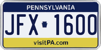 PA license plate JFX1600