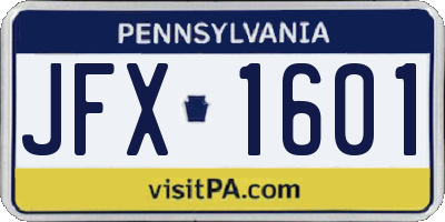 PA license plate JFX1601