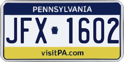 PA license plate JFX1602