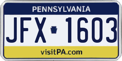 PA license plate JFX1603