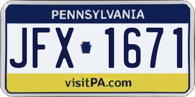 PA license plate JFX1671