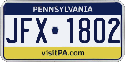 PA license plate JFX1802