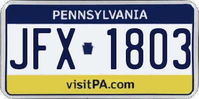 PA license plate JFX1803