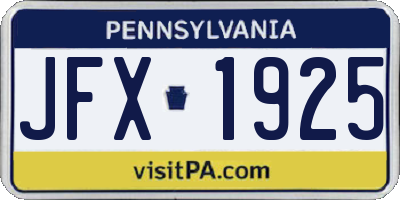 PA license plate JFX1925