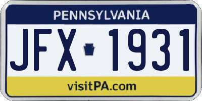 PA license plate JFX1931