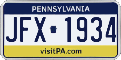 PA license plate JFX1934