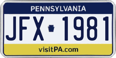 PA license plate JFX1981