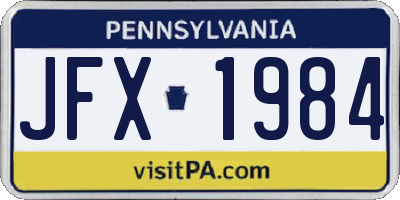 PA license plate JFX1984