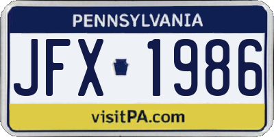 PA license plate JFX1986