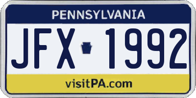 PA license plate JFX1992
