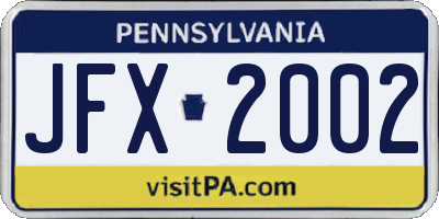 PA license plate JFX2002
