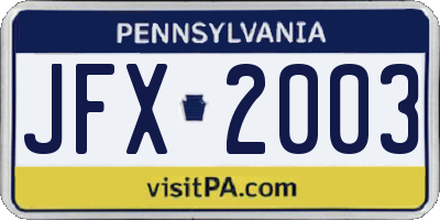 PA license plate JFX2003
