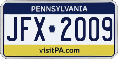 PA license plate JFX2009