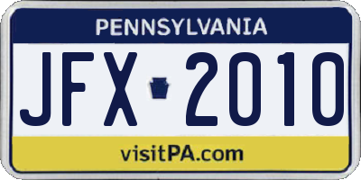 PA license plate JFX2010