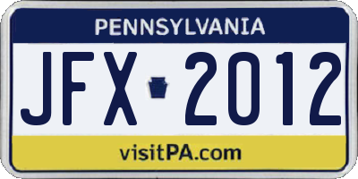 PA license plate JFX2012