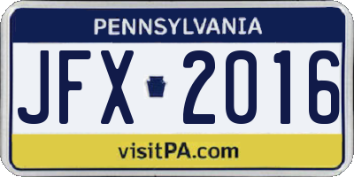 PA license plate JFX2016