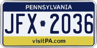 PA license plate JFX2036